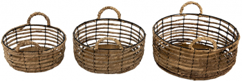 Set 3 cosuri depozitare rattan fier maro 39x15 cm 34x13 cm 29x11 cm 