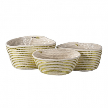Set 3 cosuri depozitare textil alb auriu 28x14x14 cm 26x12x12 cm 24x10x12 cm 