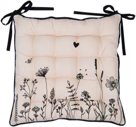 Set 6 perne scaune bumbac bej negru Flowers 40x40x4 cm 