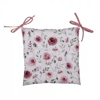 Set 6 perne scaune bumbac roz alb Roses 40x40x4 cm 