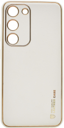 Husa eleganta din piele ecologica pentru Samsung Galaxy S23 cu accente aurii Alb 