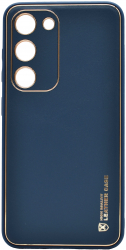 Husa eleganta din piele ecologica pentru Samsung Galaxy S23 cu accente aurii Albastru inchis 