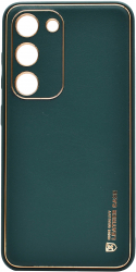 Husa eleganta din piele ecologica pentru Samsung Galaxy S23 Plus cu accente aurii Verde inchis 