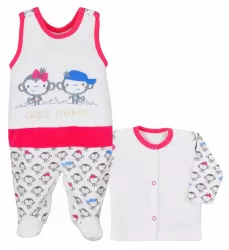 Compleu 2 piese salopeta si bluza pentru fete Koala Malpki 05383AL-68 Alb 