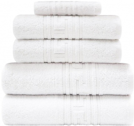 Set 5 prosoape hoteliere premium 30x50cm + 50x90cm + 70x130cm albe model grecesc 