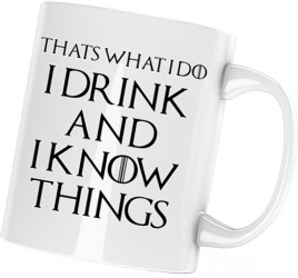 Cana personalizata ceramica alba Game of Thrones I Drink And I Know Things 330 ml 