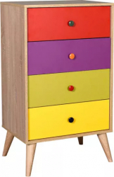 Comoda Adore Rainbow 4 sertare Multicolor Sonoma 60 x 104 x 45 cm 