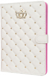 Husa de lux tip carte Luxury Crown Bling din piele ecologica pentru tableta iPad 2017 de 9.7 inch - Alb 