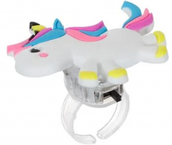 Inel magic pentru copii cu motive de unicorn si luminite reglabil si multicolor 
