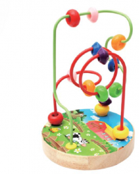Jucarie educativa interactiva cu baza din lemn labirint motric si bile colorate din plastic 