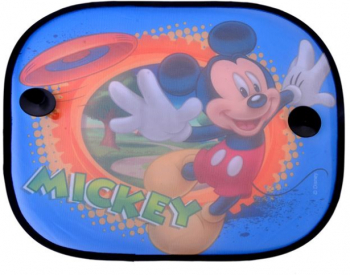 Set 2 parasolare auto cu design Mickey Mouse sistem de prindere cu ventuze dimensiuni 44x36 cm in culori multiple 