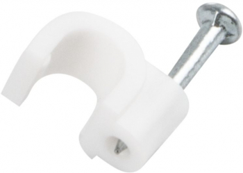 Set de 100 cleme cablu 5mm si cuie de otel de 14mm pentru prindere si fixare intr-o cutie de depozitare alba 