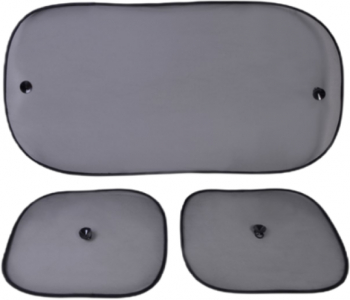 Set de 3 parasolare pentru luneta si laterale din poliester fixare cu ventuze Negru - Protectie solara eficienta pentru masin 