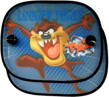 Set de doua parasolare auto cu imprimeu TAZ dotate cu ventuze pentru fixare dimensiuni 44x36 cm in culori multiple 