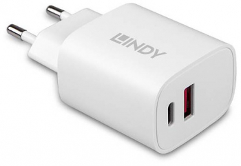 Incarcator retea LINDY 1x USB 1x USB-C 20W White 