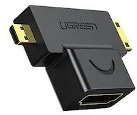 Adaptor MICRO HDMI+MINI HDMI M- HDMI F UGREEN 20144 negru 