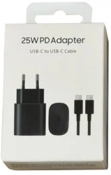 Incarcator retea Super Fast Charging cu cablu pentru Samsung A54/A52/A52S/A53/A23/A33/A70/A80/S20/S20 FE/Note 20 USB C 25W Negru Blister 