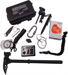 Kit supravietuire IdeallStore® Camper Helper 13 elemente multifunctionale negru 