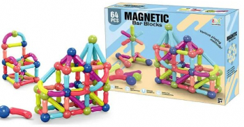 Joc constructii magnetice 3D Magnetic Bar Blocks 64 piese magnetice educational si interactiv + 3 ani