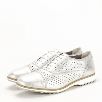 Pantofi oxford din piele naturala argintiu Magda 01 