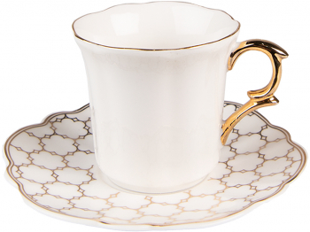 Set 6 cesti portelan alb auriu 8x6x6 12x1 cm 95 ml 
