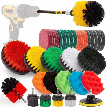 Set perii si bureti de curatare GlowforHome diverse duritati 38 piese pentru bormasina adaptor autofiletanta accesorii de lustruire 