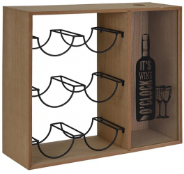 Suport 6 sticle vin si colector dopuri pluta Excellent Houseware lemn/metal 40x15x35 cm maro/negru 