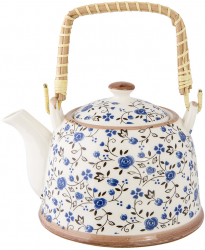 Ceainic ceramica albastra alba cu infuzor 18x14x12 cm 700 ml 