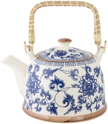 Ceainic ceramica albastra alba cu infuzor 18x14x12 cm 700 ml 