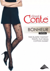 Ciorap cu model inimioare Conte Fantasy Bonheur - Nero 5-XL Standard 
