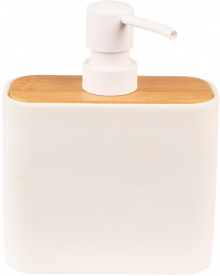 Dispenser sapun ceramica alba lemn maro 13x6x16 cm 