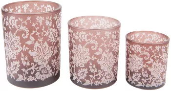 Set 3 candele lumanari sticla maro alba 10x12 9x10 7x8 cm 