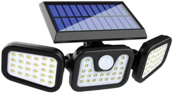 Lampa tripla cu incarcare solara rotatie 360 and deg cu senzori de lumina miscare si lumina 3 trepte de iluminare 74 x LED