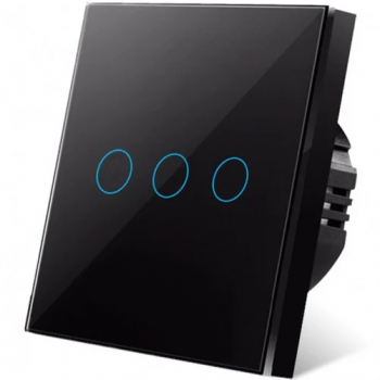 Intrerupator touch iUni 3F Sticla Securizata LED Black 