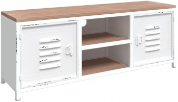 vidaXL Comoda TV alb 110x30x40 cm fier si lemn masiv de brad 