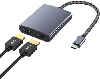 Hub adaptor 3 in 1 USB Type-C output 2 x HDMI 4K 60Hz 8K 30Hz Compatibil Windows MacOS 