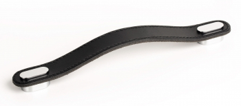 Maner Oblong din piele neagra pentru mobilier cu ornament finisaj crom lucios L 197 mm 