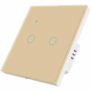 Intrerupator smart touch iUni 2F Wi-Fi Sticla securizata LED Gold 