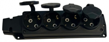Prelungitor cauciucat pentru exterior Horoz 4 locasuri Schuko IP44 16A fara cablu negru 