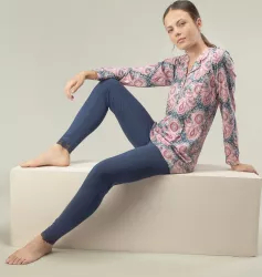 Set Pijama Estamp din bumbac Gisela 3/1525 - Marino 2-S Standard 