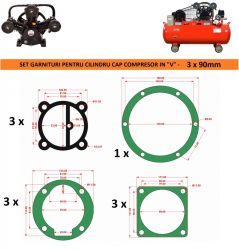 Set garnituri cap compresor de aer V 3x90mm CH093 Mod.16 G 