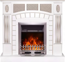 Semineu Electric Amsterdam White si Galileo Silver - Art Flame - 1120 x 300 x 1150 mm - 2000W - Termostat - Telecomanda 
