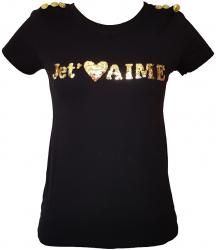 Tricou Dama Andra cu aplicatie text cu paiete reversibile Bumbac Negru S
