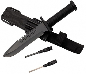 Cutit de vanatoare IdeallStore® Jungle Specialist 31 cm negru teaca inclusa 