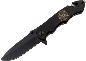 Briceag de vanatoare IdeallStore® Firefighter Department 21 cm otel inoxidabil negru 