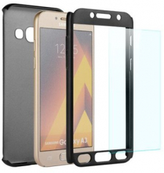 Husa Full Cover 360 fata + spate+ geam sticla pentru Samsung A3 2017 Black