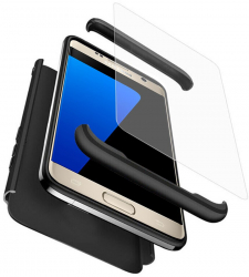 Husa Full Cover 360 fata + spate+ geam sticla pentru Samsung S7 Black 