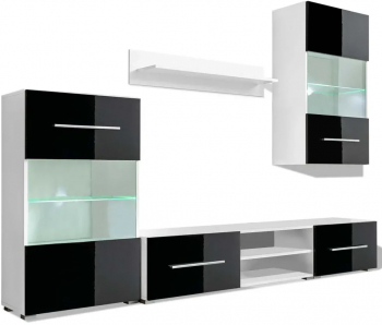 vidaXL Set mobilier comoda TV de perete 5 piese iluminare LED negru 