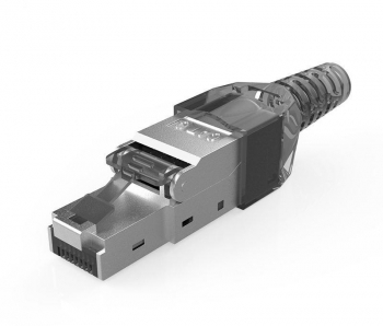 Conector Rj45 cu autosertizare Cat. 8 pentru Cablu cu fire groase STP / SFTP Tool-less Modular Negru 