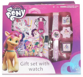 Set cadou Litlle Pony - jurnal cu lacat pix ceas stampila si guma de sters 
